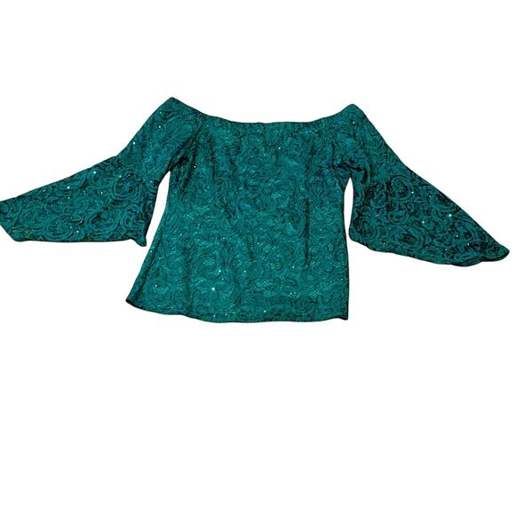 Boston Proper Green Fancy Neckland and Sleeve Blouse. L - Picture 1 of 4